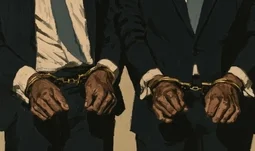 two hedge fund managers in handcuffs