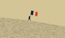 a mini banker holding a French flag