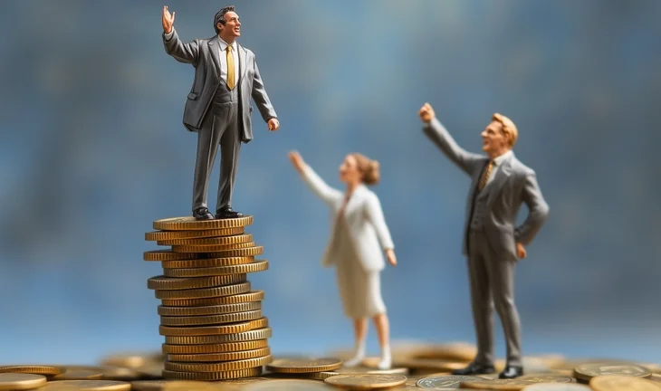 A figure of a hedge fund manager on a stack of coins