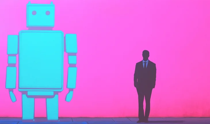 Man in suit next to robot