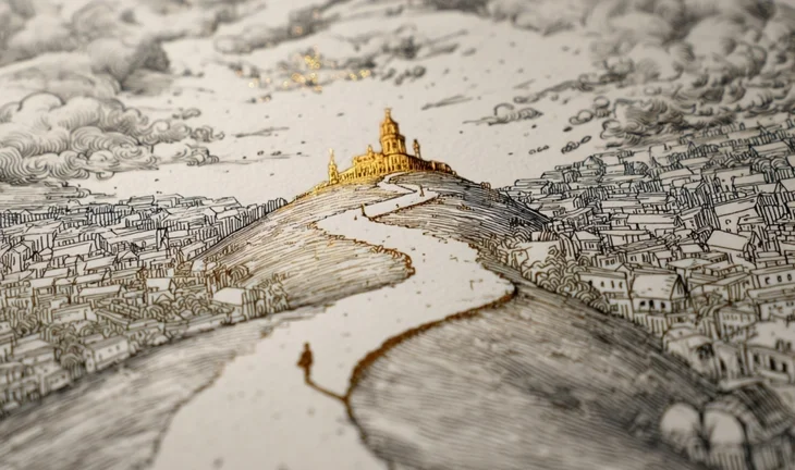 golden temple on a hill 