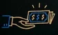 felt line art, hand holding out paper with dollar signs on